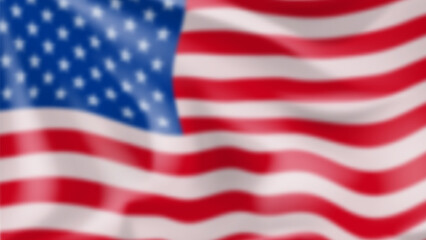 Obraz premium Blurred waving USA flag. Vector illustration with american fluttering flag. Realistic banner for decoration USA events and holiday.