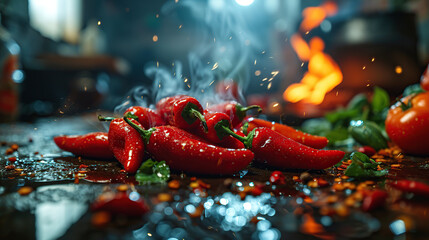Hot red chili smoking or steaming - obrazy, fototapety, plakaty