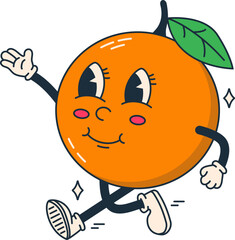 Orange Fruit Character Retro Groovy Cartoon