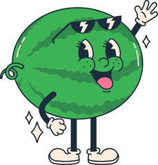 Watermelon Fruit Character Retro Groovy Cartoon