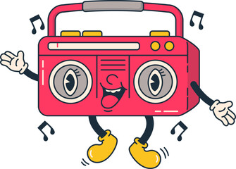 Radio Boombox Character Retro Groovy Cartoon