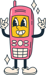 Old Phone Character Retro Groovy Cartoon