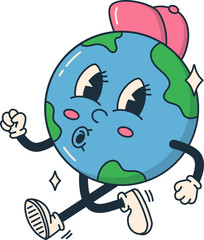 Earth Planet Character Retro Groovy Cartoon