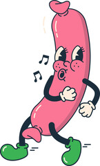 Sausage Character Retro Groovy Cartoon