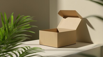 blank cardboard box product mockup on neutral background