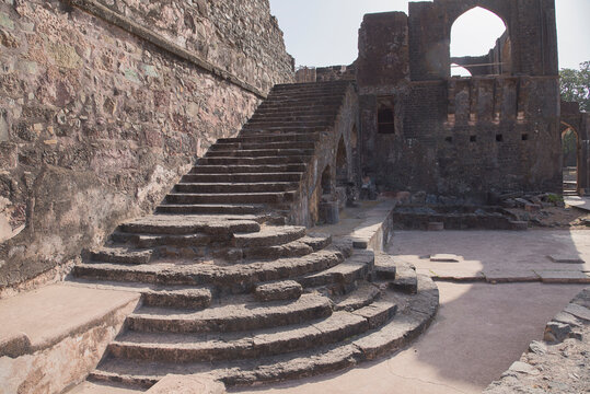 Beautiful architecture staircase of Jal Mahal, Mandu, Madhya Pradesh, India, Asia.