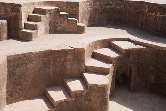 Beautiful architecture staircase of Jahaj Mahal, Mandu, Madhya Pradesh, India, Asia.