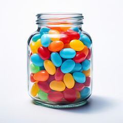 Heart-shaped multi-colored candy in a glass jar