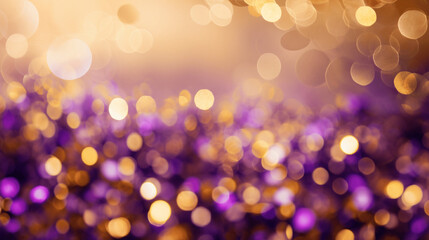 Gilded Elegance: Abstract Gold and Purple Glitter Confetti Bokeh Background. Generative AI