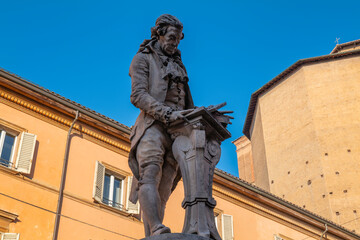 Obraz premium Bologna capital of the Emilia Romagna region urban architecture images historical buildings two towers Maggiore square San Petriono basilica