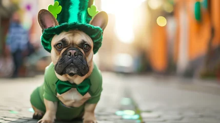 Foto op Plexiglas dog in costume celebrate st patrick's day © fledermausstudio