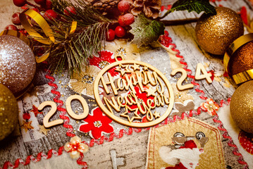 Happy new year 2024 on festive background
