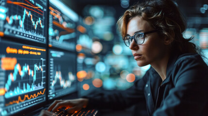 Specialist monitoring incoming information on monitors, analyzing and processing large databases and programming control systems, using artificial intelligence in business