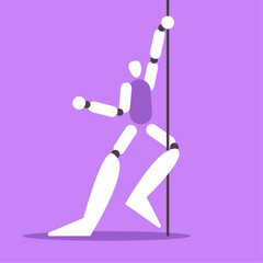 Robot with artificial intelligence dances Pole Dance. Future technologies. Ethics in AI. Flat vector illustration.