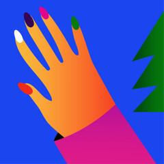 Сhristmas Nails. December holiday manicure. Flat vector illustration.