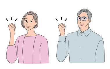 ガッツポーズするシニア夫婦