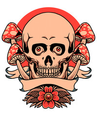 skull mushroom tattoo illustration design