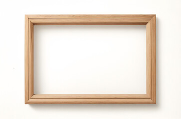Leere hölzerne Bilderrahmen-Attrappe isoliert auf transparentem Hintergrund, horizontale Landschaftsgrafik-Vorlage für Foto, Bild, Bild, Wandkunst, Text, Zitat. Rahmen aus hellem Eichenholz.