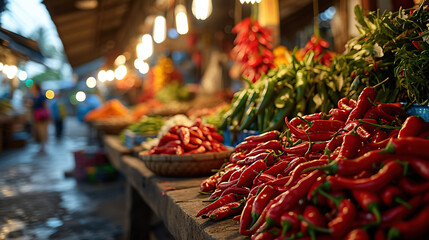 Red Chili Pepper at a street market - Powered by Adobe