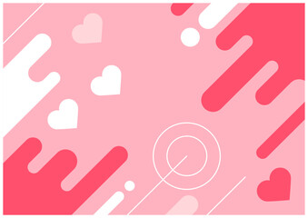 メンフィス幾何学ラインのハートがあるバレンタイン背景素材2ピンク色 - obrazy, fototapety, plakaty