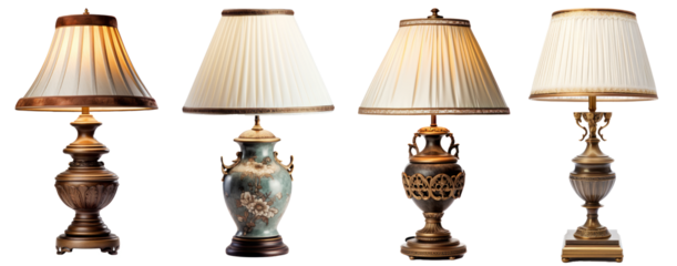 Antiques elegant table lamp collection isolated on transparent background