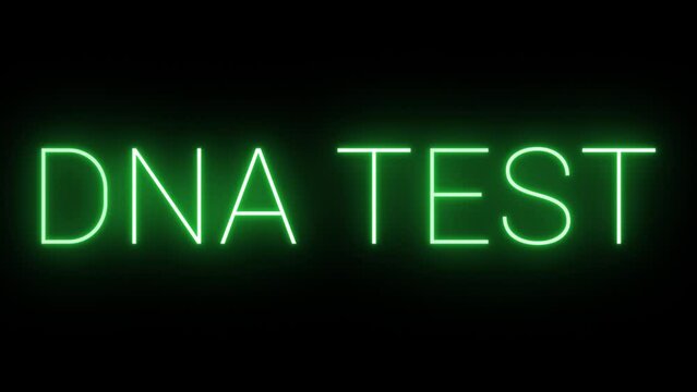 Flickering neon green glowing dna test text animated on black background