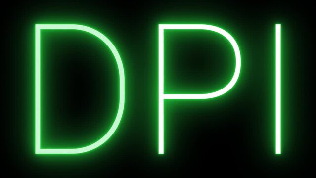Flickering neon green glowing dpi text animated on black background
