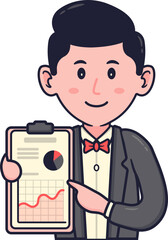 Data Analyst Character, Man Presenting Annual Report