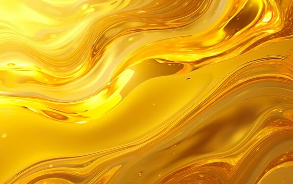 Shiny golden oily texture. Abstract gold liquid background. Wavy art. Oil paint, marbling, acrylic material. AI Generative.