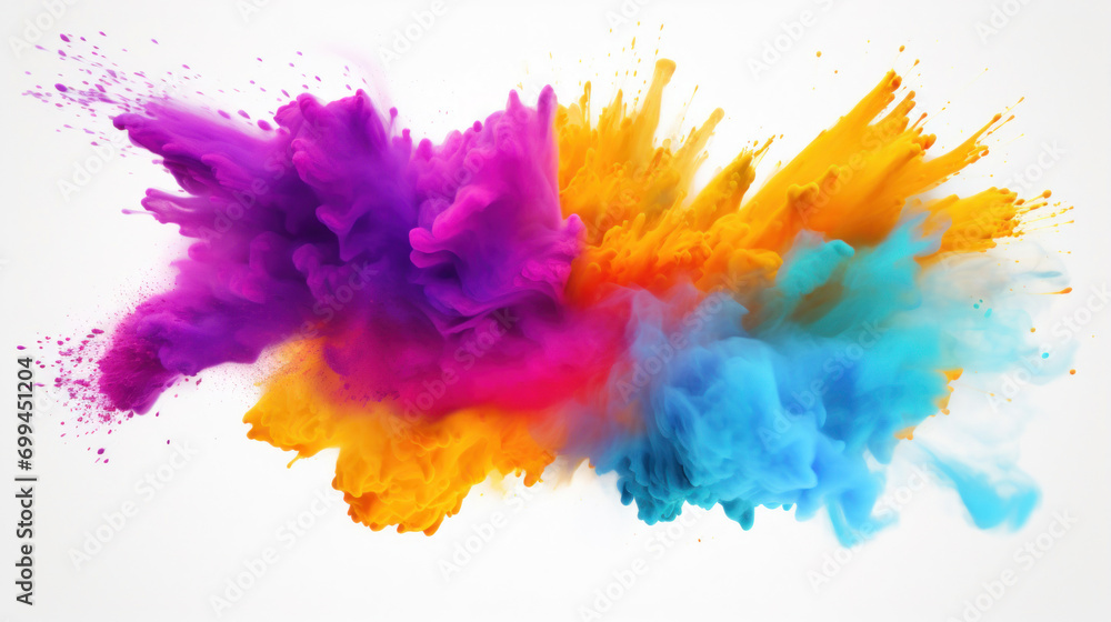 Poster a dynamic and vibrant explosion of colorful powder captured in mid-air, creating a beautiful abstrac