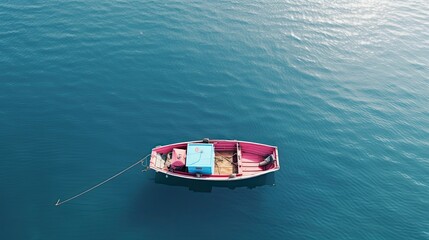 Fototapeta na wymiar flat lay of a retro fishing boat on a sea with strong