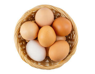 Basket with eggs - isolated on white background