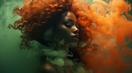 A portrait of a woman with ethereal smoke tendrils encircling her face, capturing the elusive nature of mental health challenges