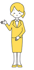 黄色｜案内するスーツの女性｜右手