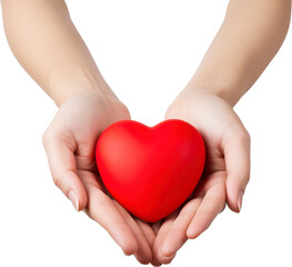 Hand holding red heart isolated on transparent background. PNG