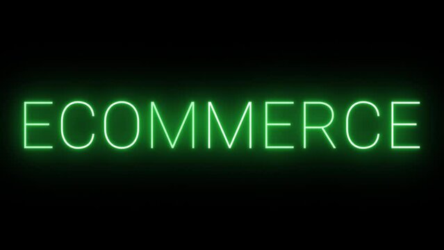Flickering neon green glowing ecommerce text animated on black background
