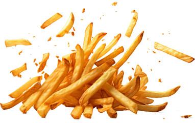 Splashing french fries isolated on transparent background. PNG - obrazy, fototapety, plakaty