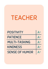 Funny Teachers day card with marks. Joke for school professor. Vector printable postcard design.