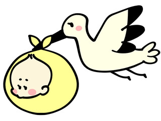 	コウノトリに運ばれる赤ちゃんのイラスト素材