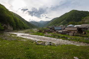 Fototapeta na wymiar Panoramic view of the village Karasu in the Caucasus mountains