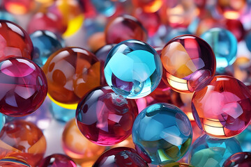 Abstract composition with colorful random flying spheres. Colorful rainbow balls in different sizes.