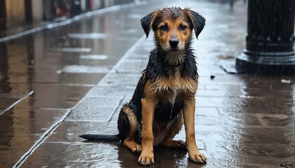 Stray Homeless Dog: A Call for Pet Adoption - obrazy, fototapety, plakaty