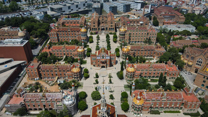 Naklejka premium Aerial view of Sant Pau hospital, Barcelona, Spain
