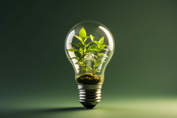 green leaf background, green planet earth, renewable energy light bulb with green energy, Earth Day or environment protection Hands protect forests that grow on the ground and help save the world, sol - obrazy, fototapety, plakaty