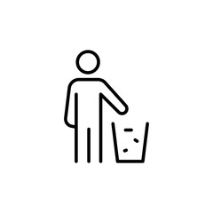 Throwing trash outline icons, minimalist vector illustration ,simple transparent graphic element .Isolated on white background