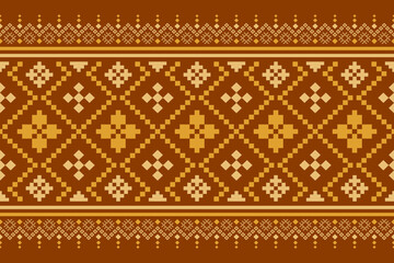Orange vintages cross stitch traditional ethnic pattern paisley flower Ikat background abstract Aztec African Indonesian Indian seamless pattern for fabric print cloth dress carpet curtains and sarong - obrazy, fototapety, plakaty