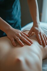 A woman is pictured receiving a relaxing back massage at a spa. This image can be used to promote...