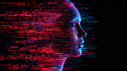 Human face with digital lines. Artificial intelligence, thinking power, super brain concept