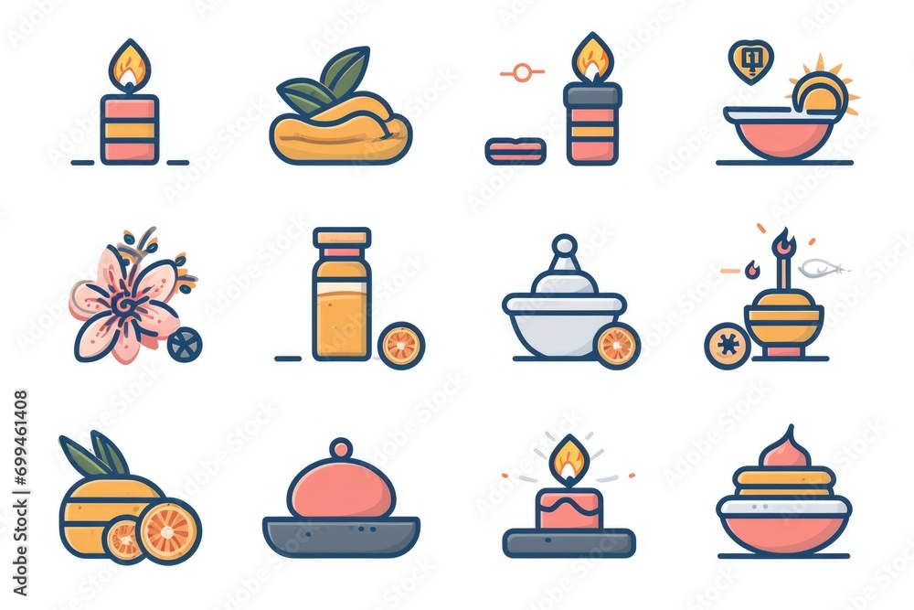 Poster A collection of candle icons and related objects. Perfect for various design projects