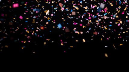 multi-coloured confetti flying from above black background